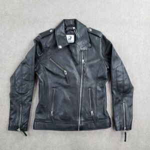 Kyzer Kraft Genuine Leather Jacket Womens Small Black Motorcycle Biker Full Zip